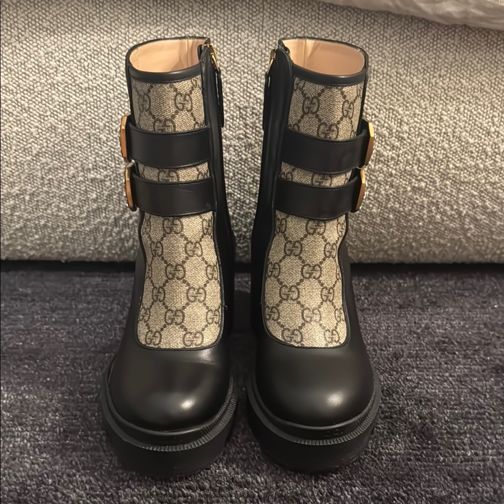 Gucci GG Supreme Leather Combat Boots - Picture 2 of 8